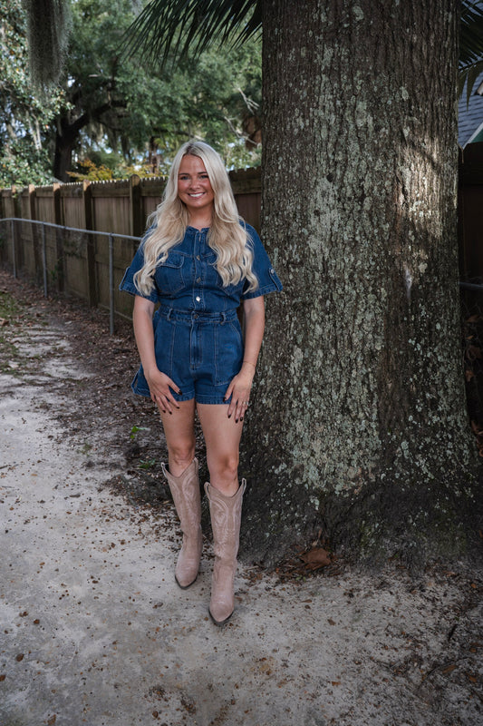 Hayride Honey Denim Romper
