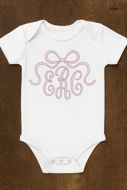 Baby Pink Bow Monogram Onesie