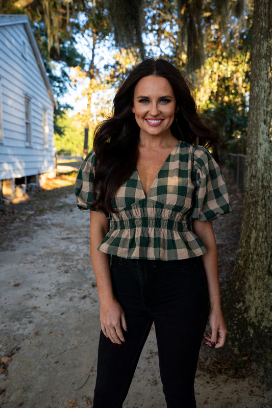 Country Greens Plaid Top